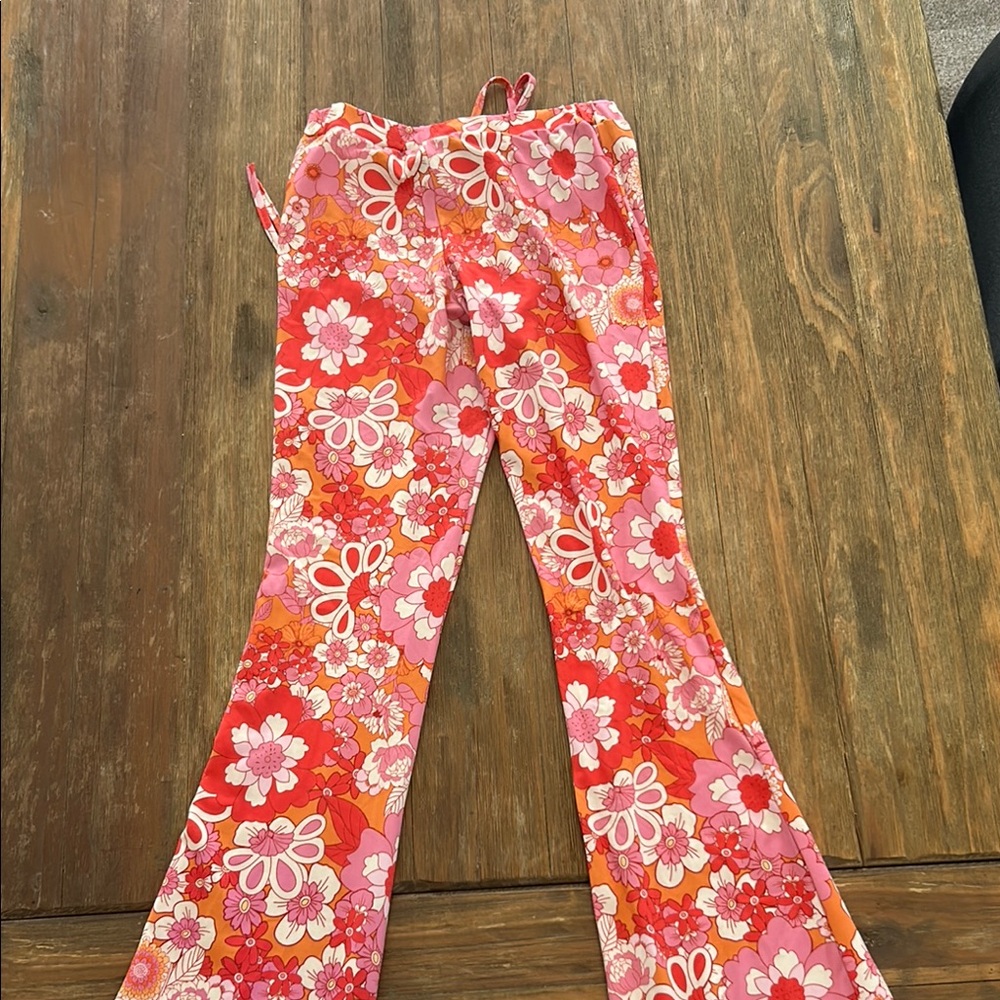 Pink Orange Floral Patterned Flare Pants - Picture 6 of 7